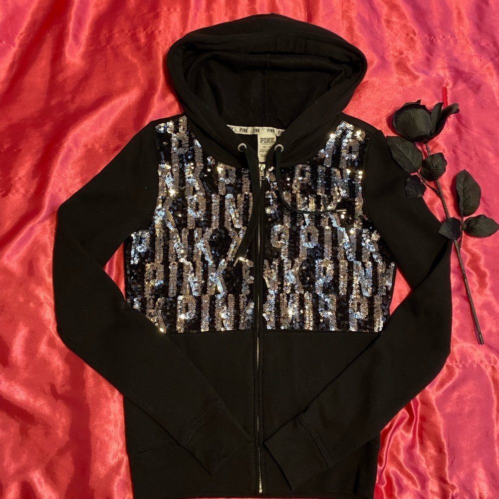 Victoria's Secret Black full sequin zip up